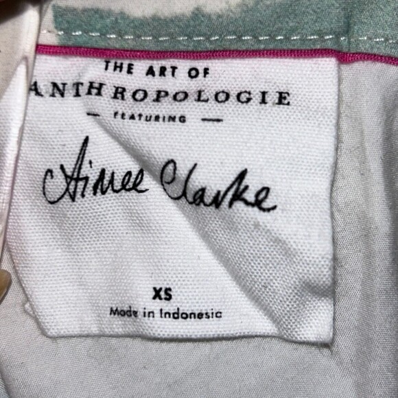 Anthropologie Aimee Clarke Art Brushstroke Button Back Puff Sleeve Top Womens XS - Picture 7 of 16